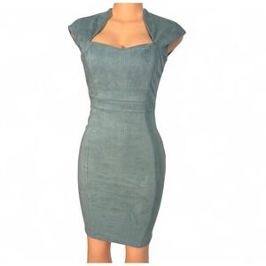 Privy Privately Privileged Sage Faux Suede Bodycon Dress Cap Sleeve Medium